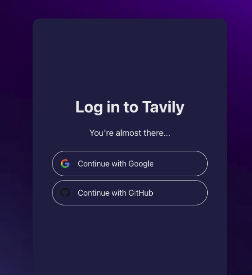 Tavily Log in